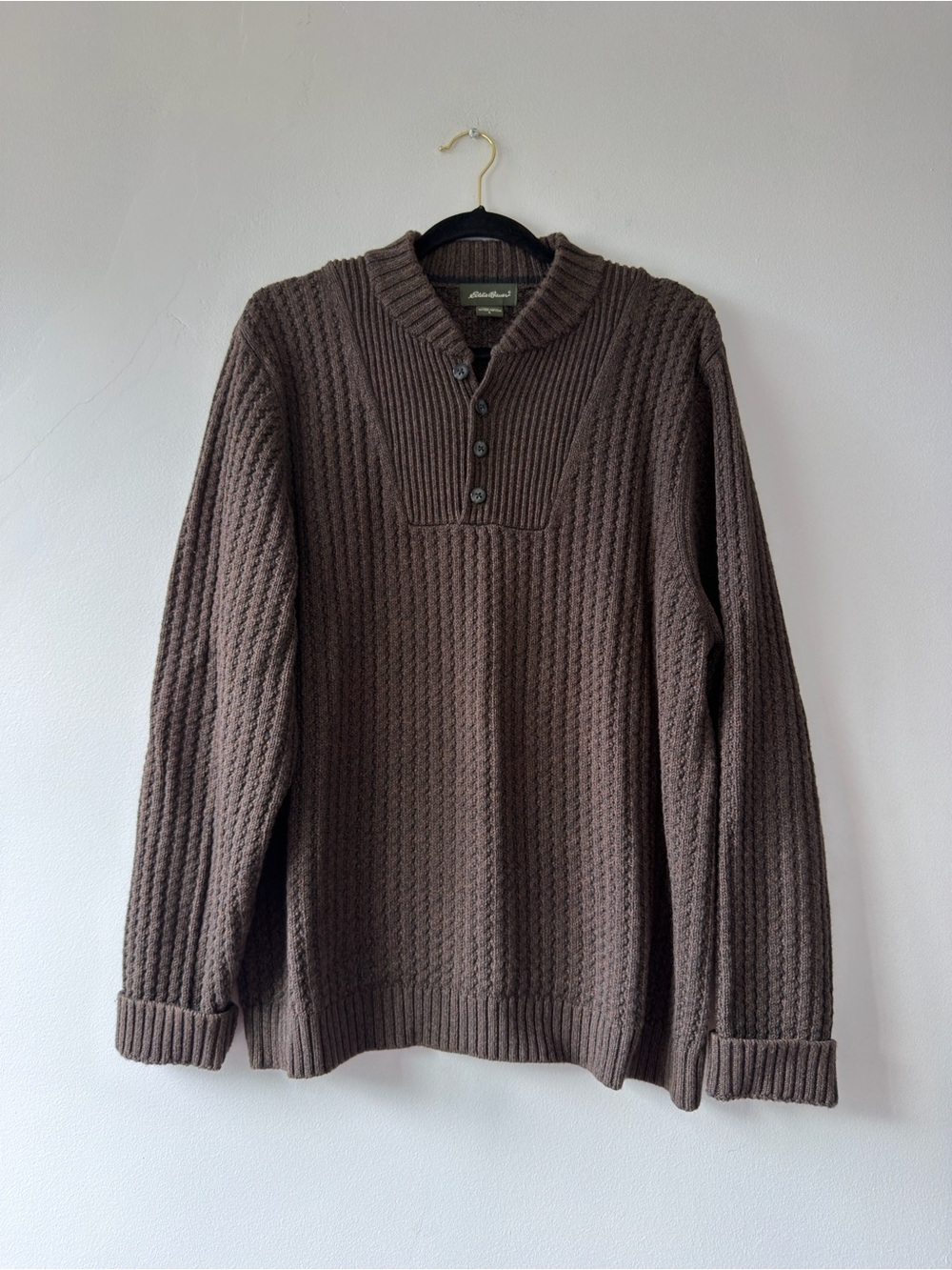Men's Brown Textured Henley Sweater